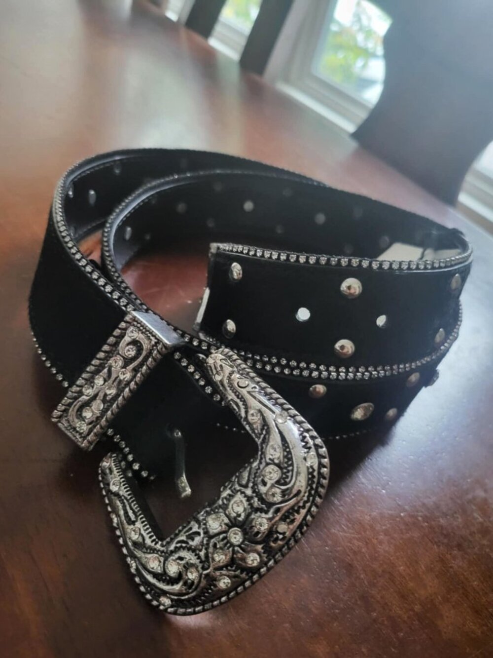 Zara Rhinestone Leather Cowboy Belt Limited Edition - Size 85 32 NWT